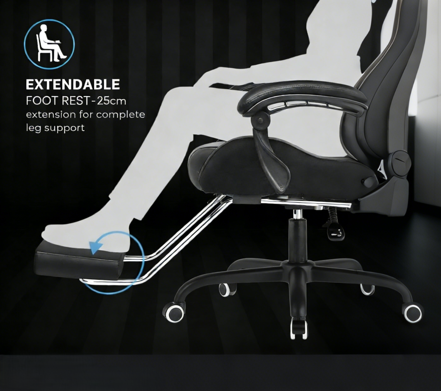 كرسي ألعاب كمبيوتر بقاعدة فولاذية ، كرسي ألعاب بظهر عالي، كرسي ألعاب إلكتروني مريح مع ميلان زاوي كبير وضبط ارتفاع، مع وسادة للرقبة والخصر والساق سم جلد أسود