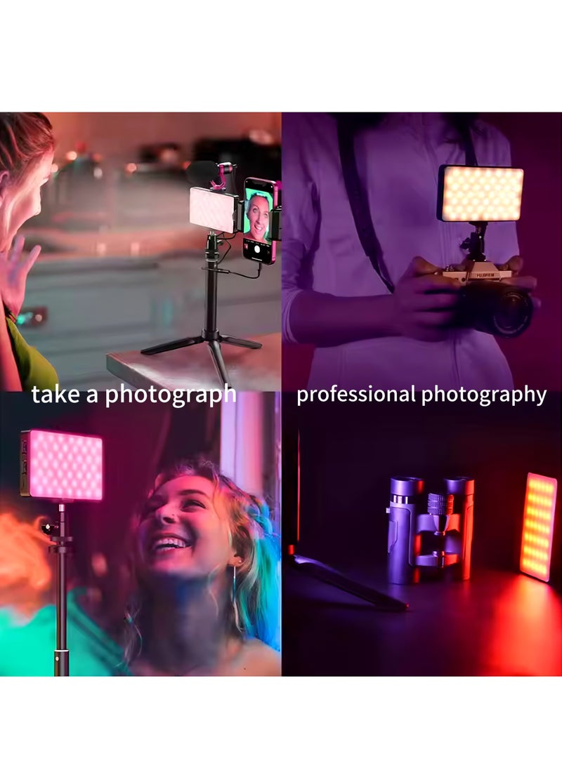 ضوء كاميرا محمول بألوان كاملة بقوة ٣٢٠٠ ملي أمبير، لوحة إضاءة كاميرا الهاتف بزاوية ٠-٣٦٠ درجة، مؤشر عرض الألوان ٩٥+ مع درجة حرارة لونية من ٢٥٠٠ إلى ٩٠٠٠ كلفن، ٢٠ تأثير إضاءة، إضاءة ليد قابلة لإعادة الشحن للتصوير الفوتوغرافي ومؤتمرات الفيديو والمدونات