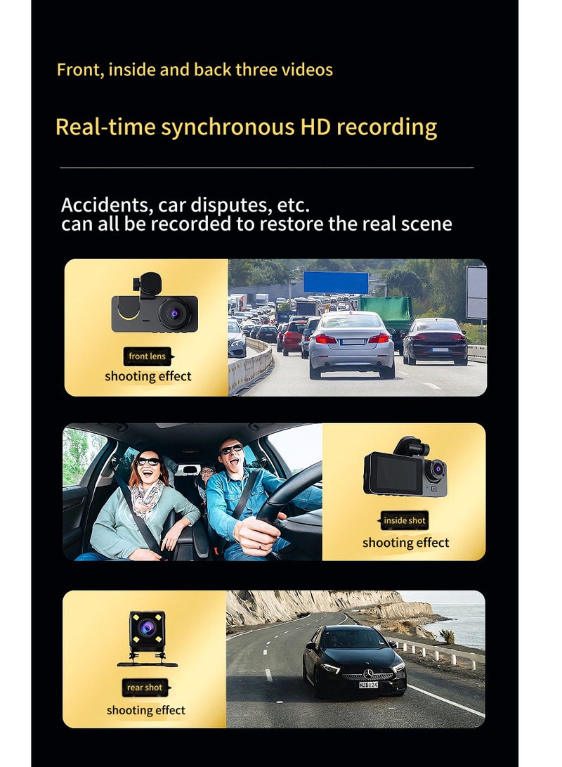 Dash Cam 4k Front and 1080P Rear Camera, 32GB Memory Card, 360° FHD 3-Channel Car Dash Cam, Built-in 2.0 Inch IPS Car Camera, Wide Angle and Night Vision | G Sensor and Loop Recording | WDR | App Co