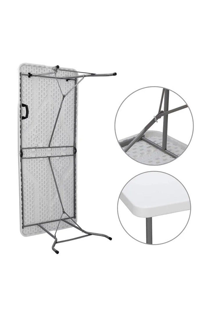 طاولة التخييم المحمولة القابلة للطي -طاولة نزهات بيضاء مقاومه للماء 180×70×74 سم مع أقفال فولاذية للسفر في الهواء الطلق والمناسبات الداخلية