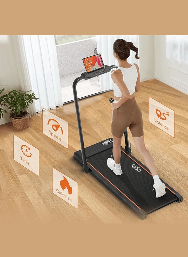 جهاز جري كهربائي احترافي 1.75 حصان قابل للطي 2 في 1 يتحمل 100 كيلو مع ميل يدوي مستويين وريموت كنترول مجهز بحامل آيباد وعجلات للحركة السهلة للاستخدام المنزلي واللياقة البدنية