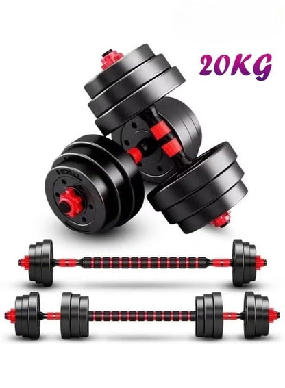 طقم دمبل قابل للتعديل 20كجم يتحول إلى باربل، صفائح فولاذية ومقابض مانعة للانزلاق للمنزل