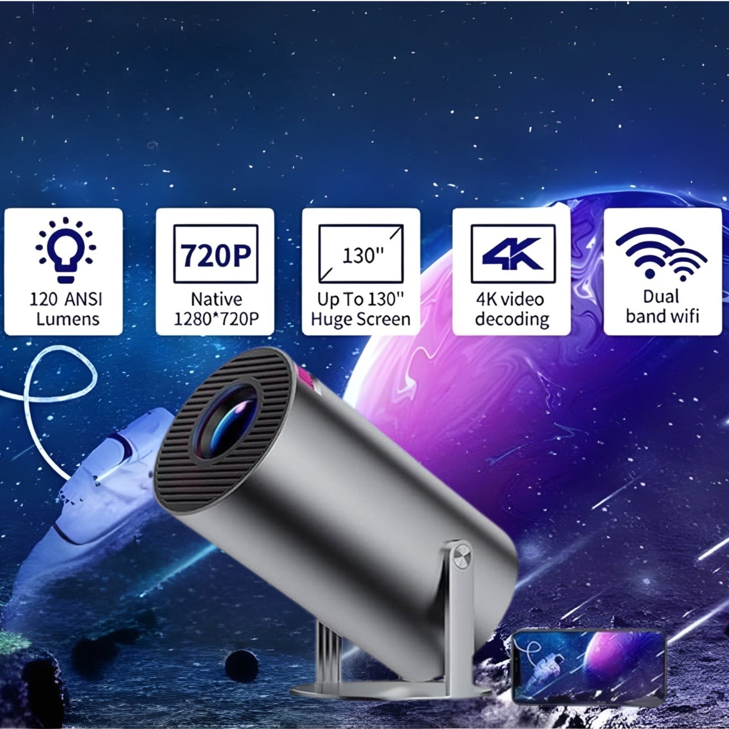 EGG | Model X-3 Smart Portable Projector (Black)