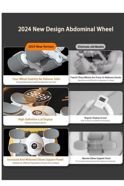 عجلة بطن بآلية ارتداد تلقائي مع مساند للمرفق ومؤقت، للجنسين، أبيض