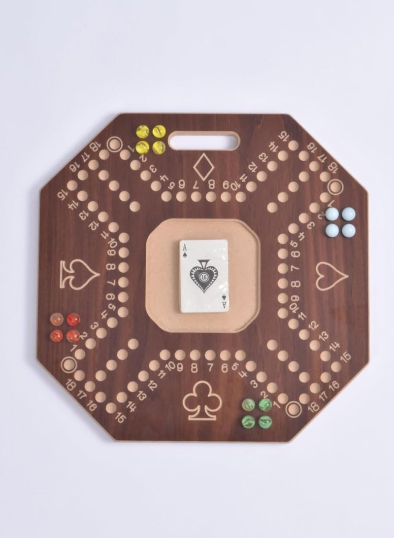 لعبة جاكارو الخشبية البنية مع حقيبة حمل قوية للعب الاستراتيجي، لعبة جاكارو خشبية لأربعة لاعبين مع كرات زجاجية وبطاقات، لعبة جاكارو خشبية بحجم ٤٥×٤٥ سم