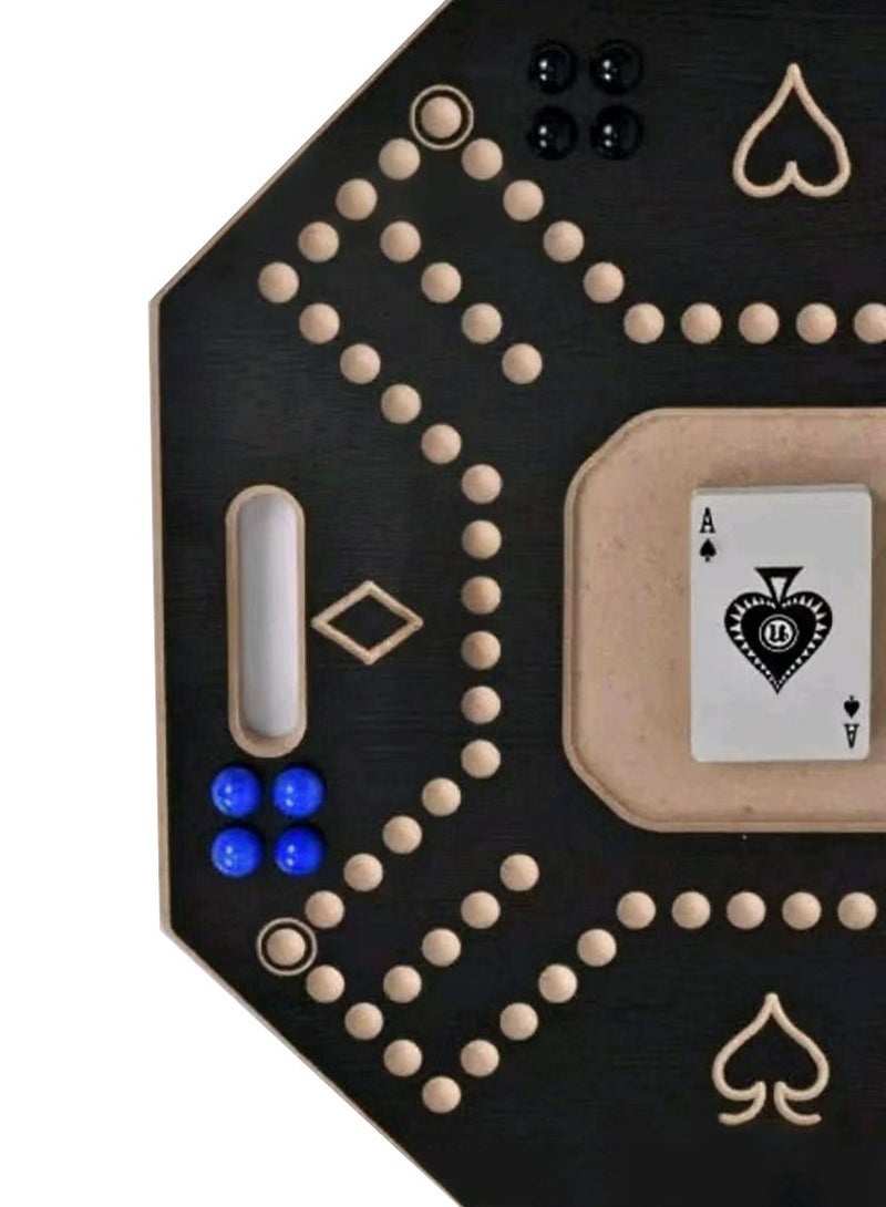 لعبة جاكارو خشبية سوداء مع حقيبة حمل قوية للتخطيط الاستراتيجي، لعبة جاكارو خشبية لأربعة لاعبين مع كرات زجاجية وبطاقات، لعبة جاكارو خشبية 43×43 سم