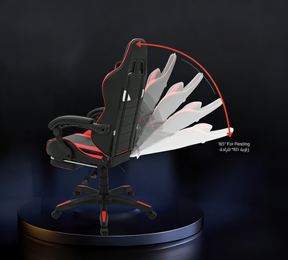 كرسي ألعاب كمبيوتر، كرسي ألعاب بظهر عالي، كرسي ألعاب إلكتروني مريح مع ميلان زاوي كبير وضبط ارتفاع، مع وسادة للرقبة والخصر والساق  سم جلد أسود