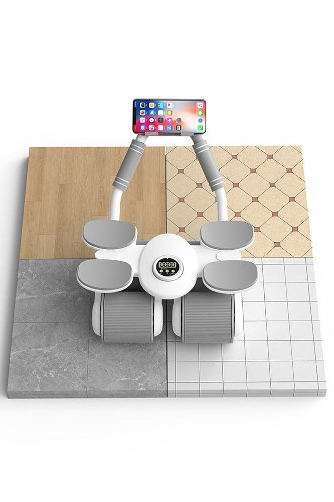 عجلة بطن بآلية ارتداد تلقائي مع مساند للمرفق ومؤقت، للجنسين، أبيض