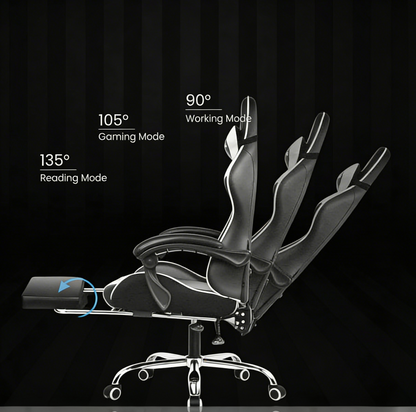 كرسي ألعاب  كمبيوتر، كرسي ألعاب بظهر عالي، كرسي ألعاب إلكتروني مريح مع ميلان زاوي كبير وضبط ارتفاع، مع وسادة للرقبة والخصر