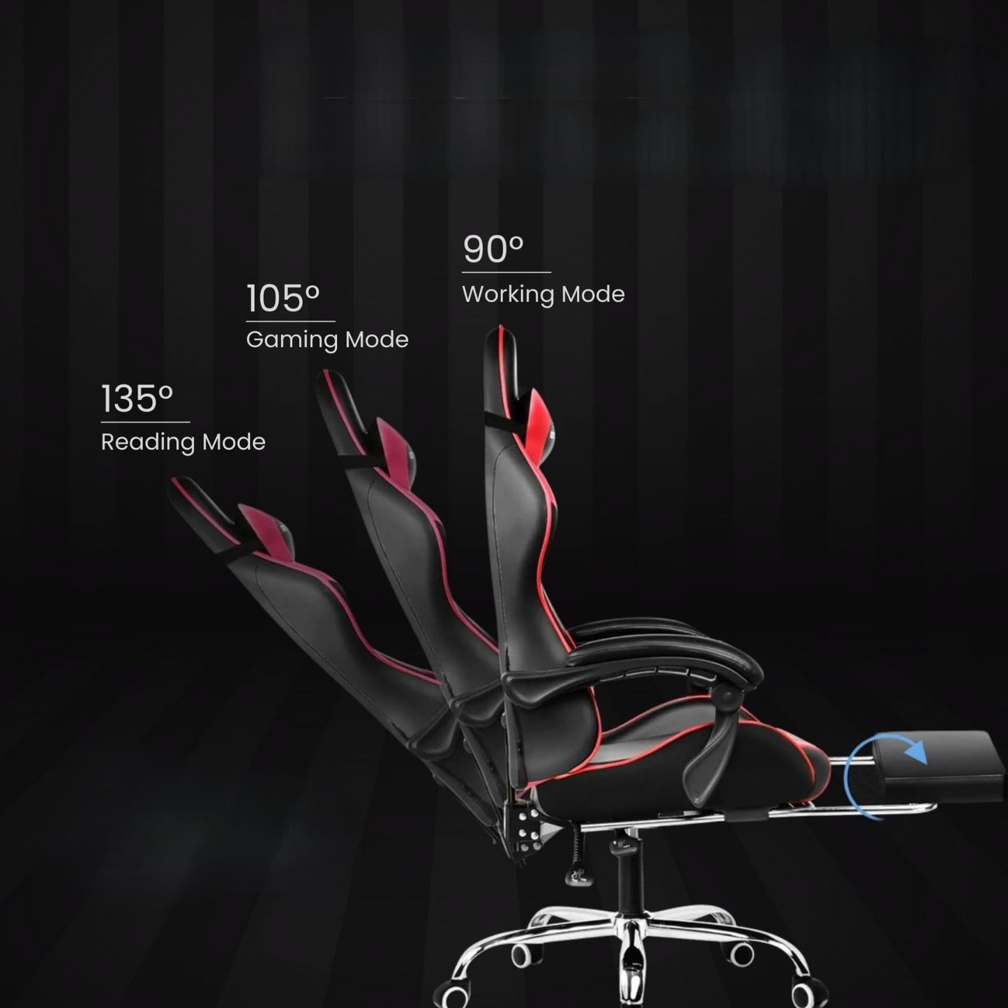 كرسي ألعاب كمبيوتر، كرسي ألعاب بظهر عالي، كرسي ألعاب إلكتروني مريح مع ميلان زاوي كبير وضبط ارتفاع، مع وسادة للرقبة والخصر والساق