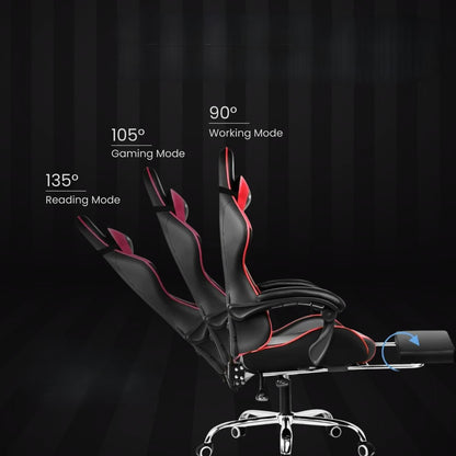 كرسي ألعاب كمبيوتر، كرسي ألعاب بظهر عالي، كرسي ألعاب إلكتروني مريح مع ميلان زاوي كبير وضبط ارتفاع، مع وسادة للرقبة والخصر والساق