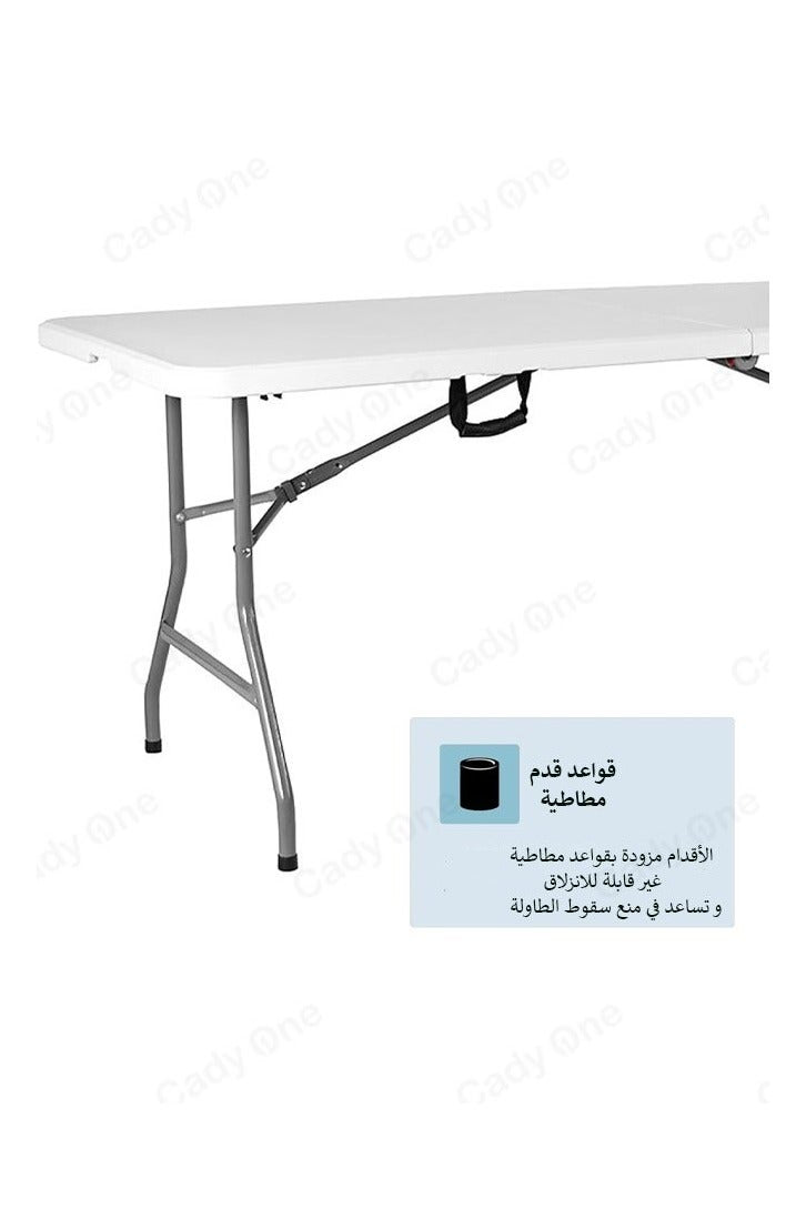 طاولة التخييم المحمولة القابلة للطي -طاولة نزهات بيضاء مقاومه للماء 180×70×74 سم مع أقفال فولاذية للسفر في الهواء الطلق والمناسبات الداخلية
