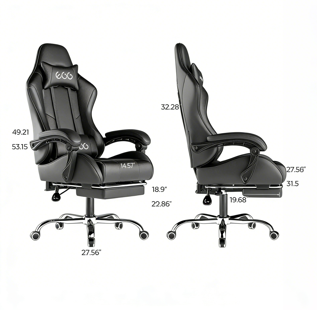 كرسي ألعاب  كمبيوتر، كرسي ألعاب بظهر عالي، كرسي ألعاب إلكتروني مريح مع ميلان زاوي كبير وضبط ارتفاع، مع وسادة للرقبة والخصر