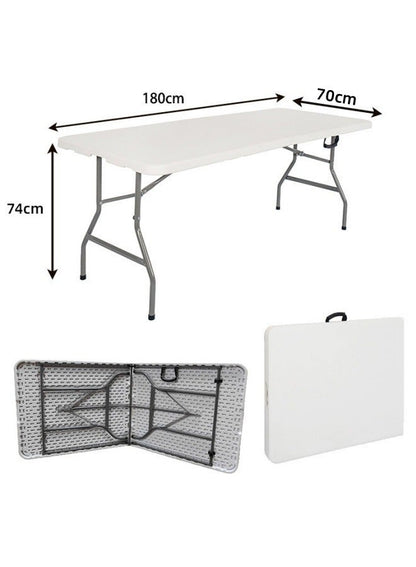 طاولة التخييم المحمولة القابلة للطي -طاولة نزهات بيضاء مقاومه للماء 180×70×74 سم مع أقفال فولاذية للسفر في الهواء الطلق والمناسبات الداخلية