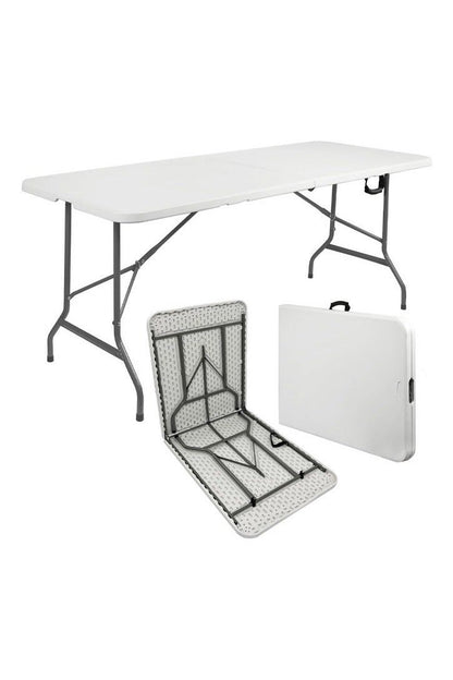 طاولة التخييم المحمولة القابلة للطي -طاولة نزهات بيضاء مقاومه للماء 180×70×74 سم مع أقفال فولاذية للسفر في الهواء الطلق والمناسبات الداخلية