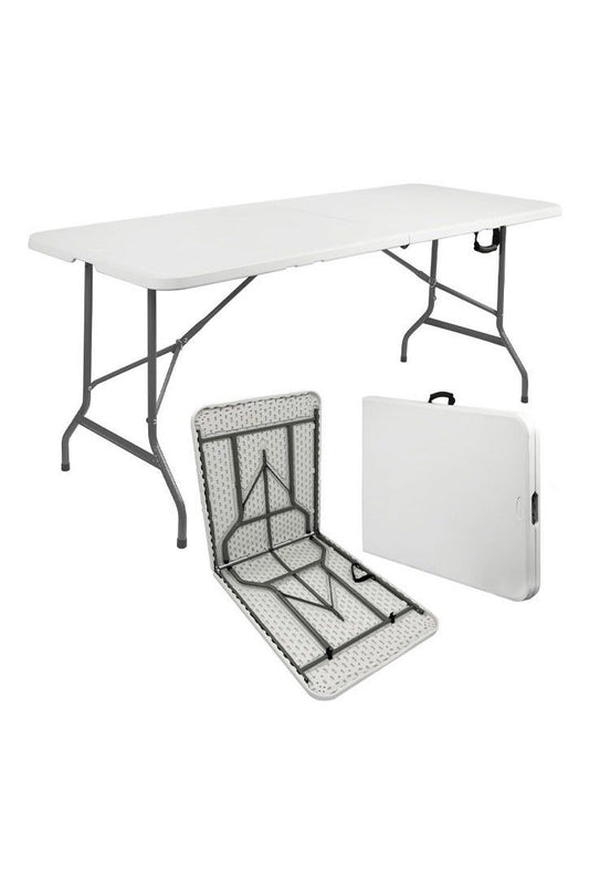 طاولة التخييم المحمولة القابلة للطي -طاولة نزهات بيضاء مقاومه للماء 180×70×74 سم مع أقفال فولاذية للسفر في الهواء الطلق والمناسبات الداخلية