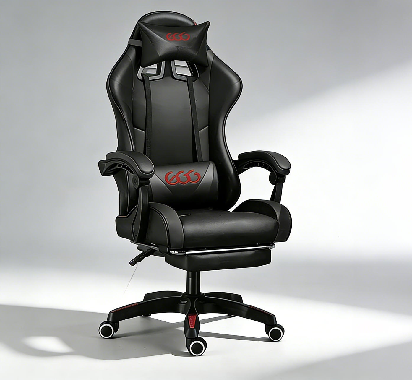 كرسي ألعاب كمبيوتر بقاعدة فولاذية ، كرسي ألعاب بظهر عالي، كرسي ألعاب إلكتروني مريح مع ميلان زاوي كبير وضبط ارتفاع، مع وسادة للرقبة والخصر والساق  سم جلد أسود