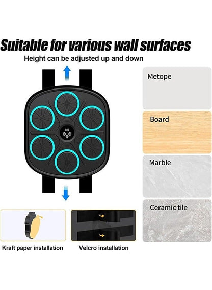 آلة تدريب ملاكمة مثبتة على الحائط ، آلة ملاكمة للموسيقى الذكية مع قفازات الملاكمة و 6 أضواء وبلوتوث مستشعر المستشعر الهدف