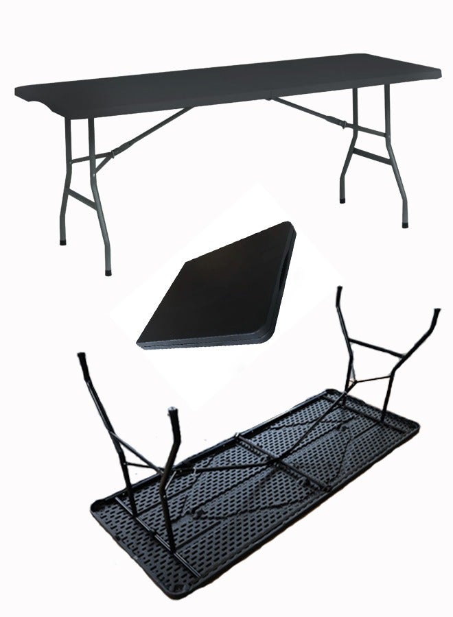 طاولة سوداء قابلة للطي 180x70*74 سم طاولة متنقلة للتخييم، خفيفة الوزن ومتينة للرحلات الخارجية