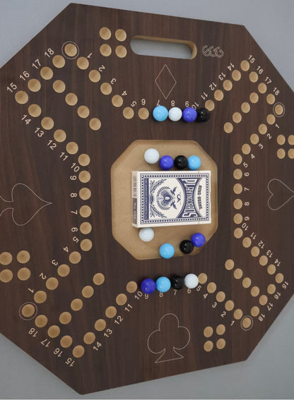 لعبة جاكارو الخشبية البنية مع حقيبة حمل قوية للعب الاستراتيجي، لعبة جاكارو خشبية لأربعة لاعبين مع كرات زجاجية وبطاقات، لعبة جاكارو خشبية بحجم ٤٥×٤٥ سم