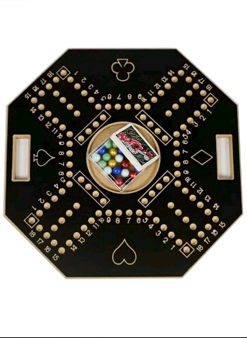 لعبة جاكارو خشبية سوداء مع حقيبة حمل قوية للتخطيط الاستراتيجي، لعبة جاكارو خشبية لأربعة لاعبين مع كرات زجاجية وبطاقات، لعبة جاكارو خشبية 43×43 سم