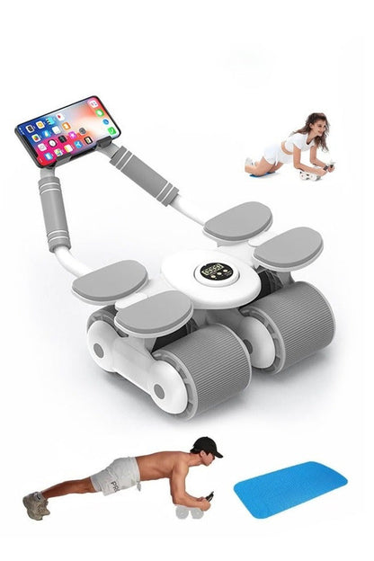 عجلة بطن بآلية ارتداد تلقائي مع مساند للمرفق ومؤقت، للجنسين، أبيض