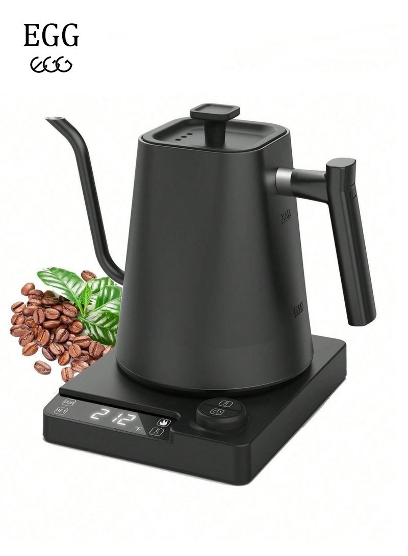 غلاية قهوة بروتيل معقوفة V60 غلاية قهوة 1000 مل 1200 وات مقبض طاقة لضبط درجة الحرارة مع شاشة رقمية عزل تلقائي لدرجة الحرارة من الفولاذ المقاوم للصدأ للمنزل والمكتب والمهاجع