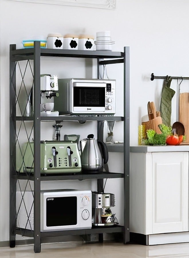 حامل تخزين للمطبخ حديد و وحدة ارفف تخزين معدنية قوية على عربة متحركة للكراج والمطبخ والقبو والمخزن ، رف تخزين قابل للطي , رفوف تخزين و منظمات مطبخ قابلة للطي بأربع طبقات سميكة مع عجلات ،ادراج تخزين بسعة كبيرة ، لون اسود