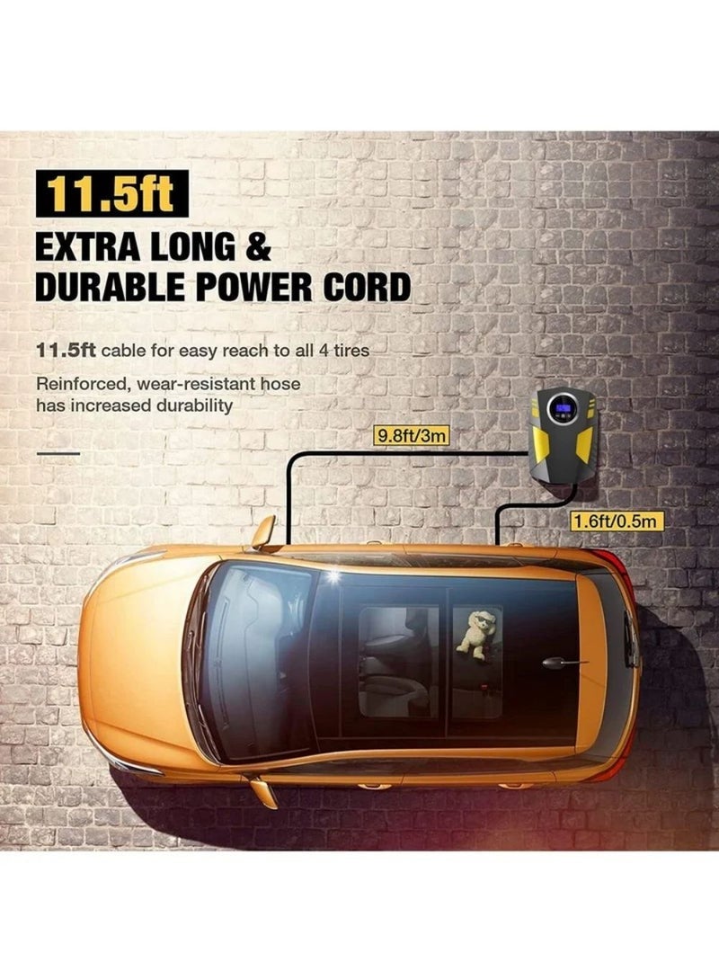 منفاخ إطارات السيارة الرقمي ضاغط هواء مع توقف تلقائي وإضاءة LED 12 فولت مضخة هواء محمولة سريعة للسيارة والدراجة النارية ومرتبة هوائية كروية