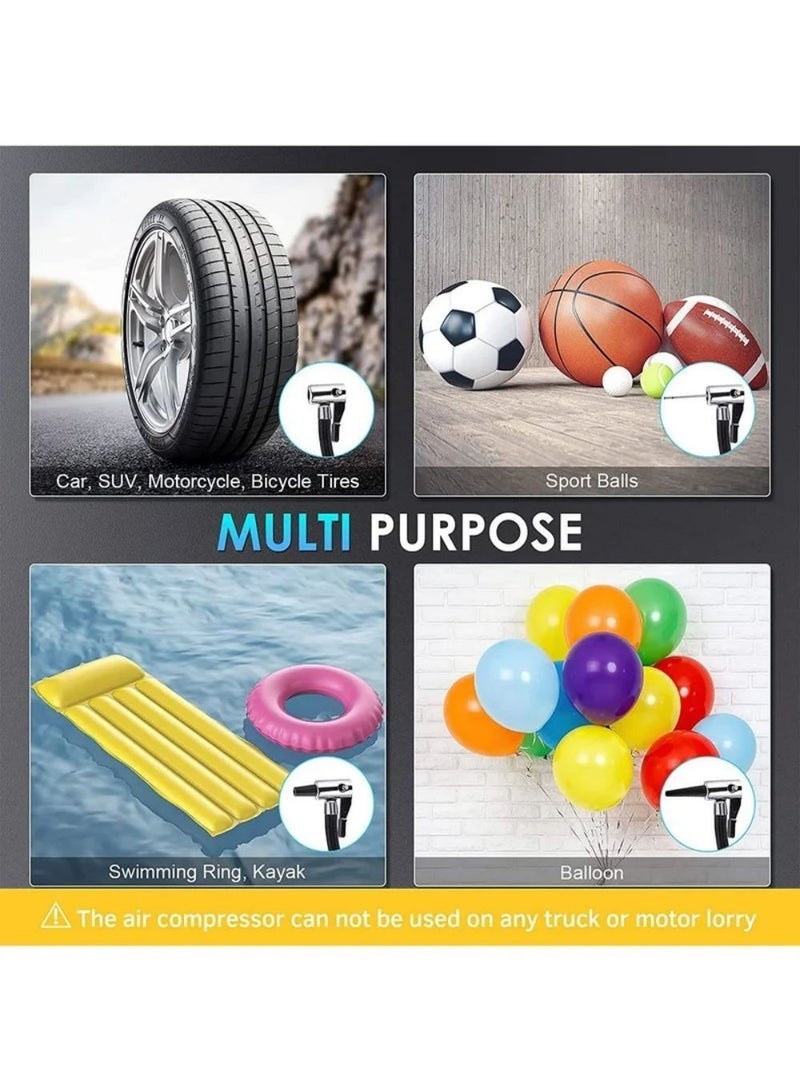 منفاخ إطارات السيارة الرقمي ضاغط هواء مع توقف تلقائي وإضاءة LED 12 فولت مضخة هواء محمولة سريعة للسيارة والدراجة النارية ومرتبة هوائية كروية