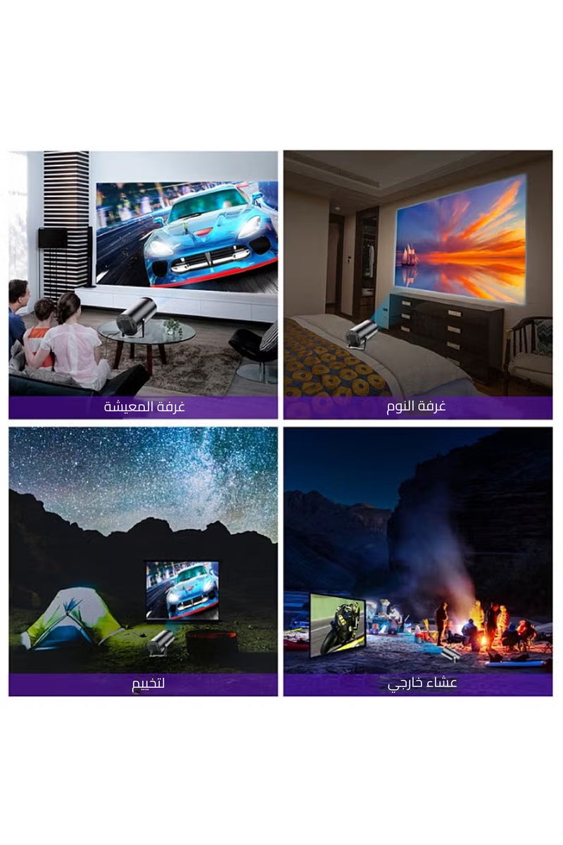 جهاز عرض صغير محمول - 5G Wifi 6 BT 5.2 Android 11، جهاز عرض 4K 1080P Full HD يدعم 8000 لومن، جهاز عرض LED تلقائي لتصحيح الانحراف الأفقي، جهاز عرض دوار 180 درجة للهاتف