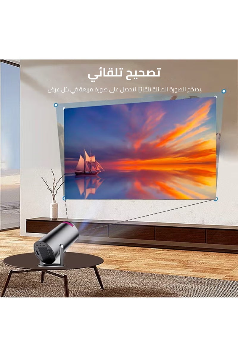 جهاز عرض صغير محمول - 5G Wifi 6 BT 5.2 Android 11، جهاز عرض 4K 1080P Full HD يدعم 8000 لومن، جهاز عرض LED تلقائي لتصحيح الانحراف الأفقي، جهاز عرض دوار 180 درجة للهاتف