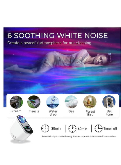 جهاز عرض نجوم ثلاثي الوظائف بإضاءة LED بروجيكتور مع سماعة بلوتوث وضوضاء بيضاء