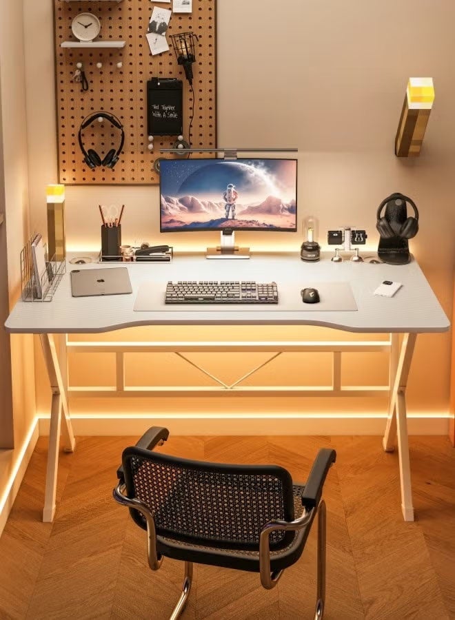 أبيض (140*60*75 cm) طاولة ألعاب ومكتب قيمنق وألعاب وطاولة مكتبيه منزليه , مكتب وطاولة كمبيوتر بسطح من ألياف الكربون على شكل حرف K ذات جودة عاليه وسهلة التركيب