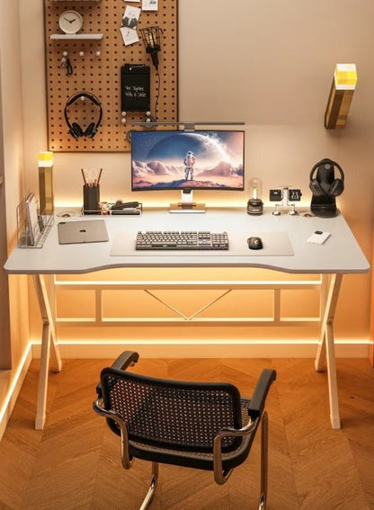 أبيض (140*60*75 cm) طاولة ألعاب ومكتب قيمنق وألعاب وطاولة مكتبيه منزليه , مكتب وطاولة كمبيوتر بسطح من ألياف الكربون على شكل حرف K ذات جودة عاليه وسهلة التركيب