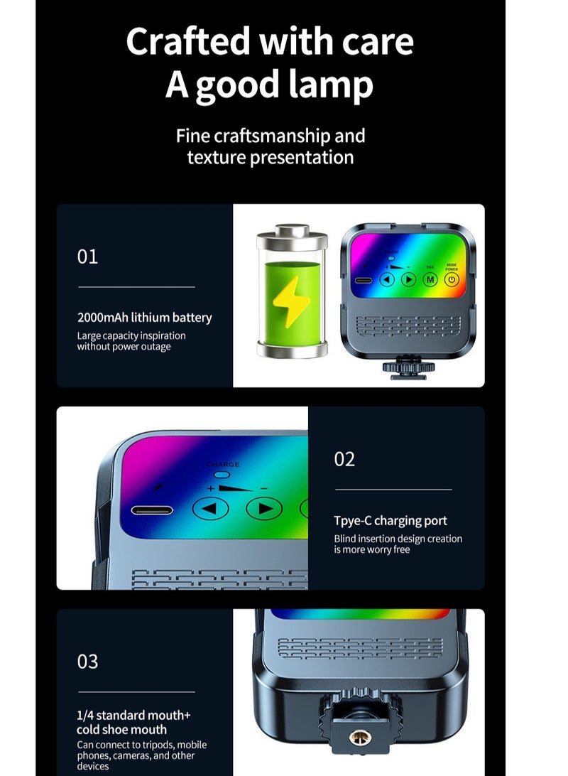 مقطع ضوء التصوير الفوتوغرافي للهاتف والكمبيوتر ، ضوء الفيديو، لوحة ضوء حشو كاميرا LED المحمولة القابلة لإعادة الشحن، ضوء الهاتف المحمول LED للجيب، قابلة للتعتيم 3 تأثيرات الإضاءة، زاوية تعديل 180 درجة، مؤتمر إضاءة الفيديو، TikTok، YouTube