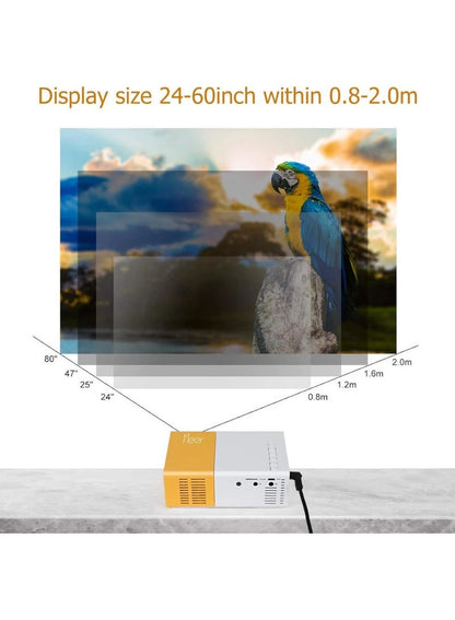 جهاز عرض عالي الوضوح 1080P LED مكتب منزلي صغير محمول، جهاز عرض عالي الدقة، طاقة منخفضة وتبديد حرارة فائق، مشغل فيديو كامل التنسيق: MP4، RMVB، إلخ، يدعم الوسائط المتعددة، مناسب لمختلف فتحات الاتصال